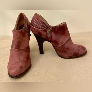 Frye Valerie Piping Purple Side Zip Leather Boho Victorian Ankle Bootie Heels 8M